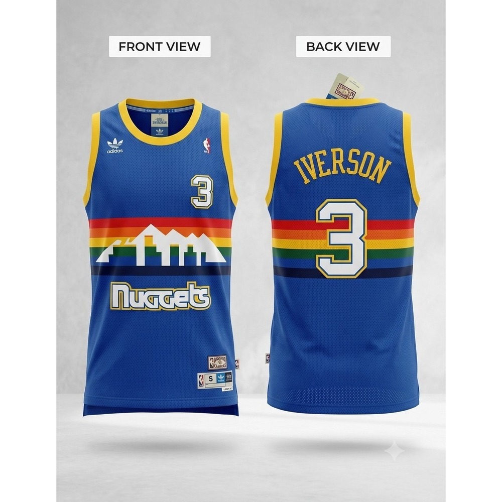 Vintage Adidas Denver Nuggets Allen Iverson Rainbow Jersey Small NWT Y2K 90s